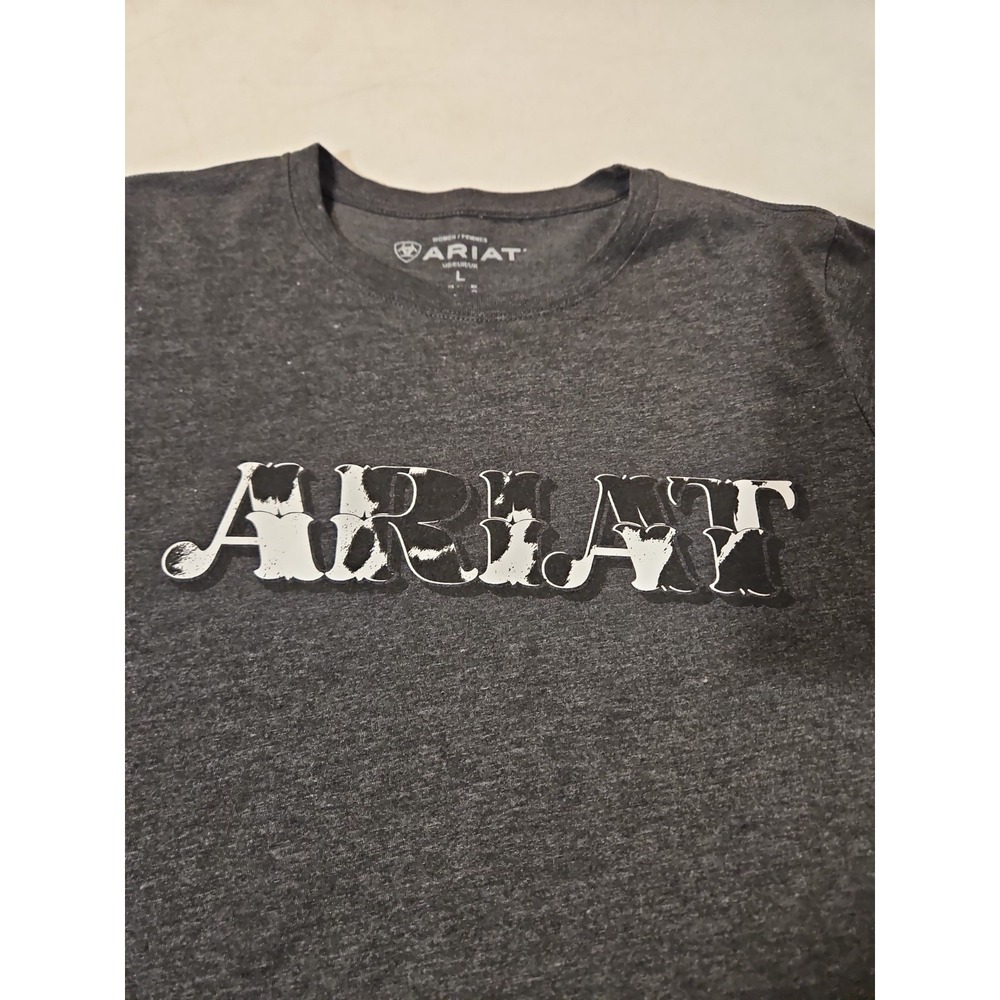 Ariat T-Shirt Womens Large Gray Spell Out Tee Western Rodeo Horse Cowgirl (1999